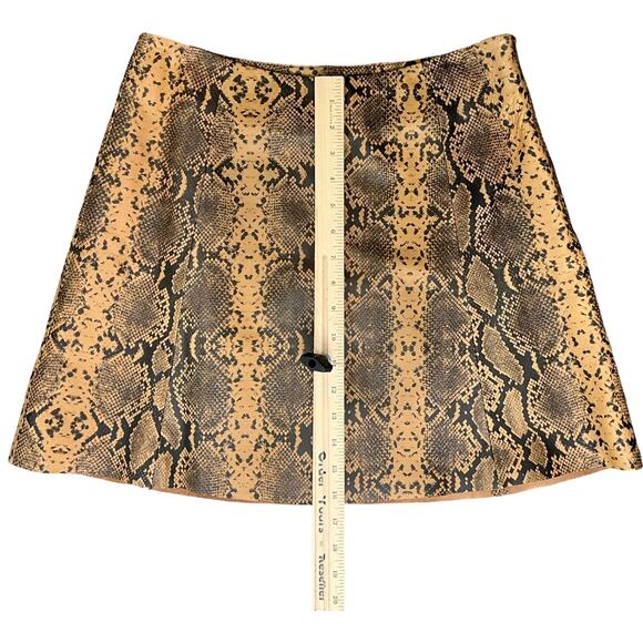 Veda Camel Brown Black Python Snake Print Genuine Leather Mini Skirt size M - Picture 8 of 8